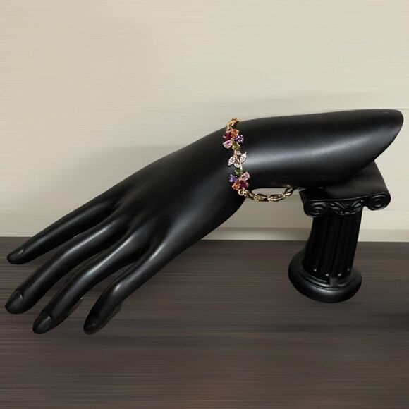 18k Gold plated Multicolor Flower Bracelet - Picture 3 of 3